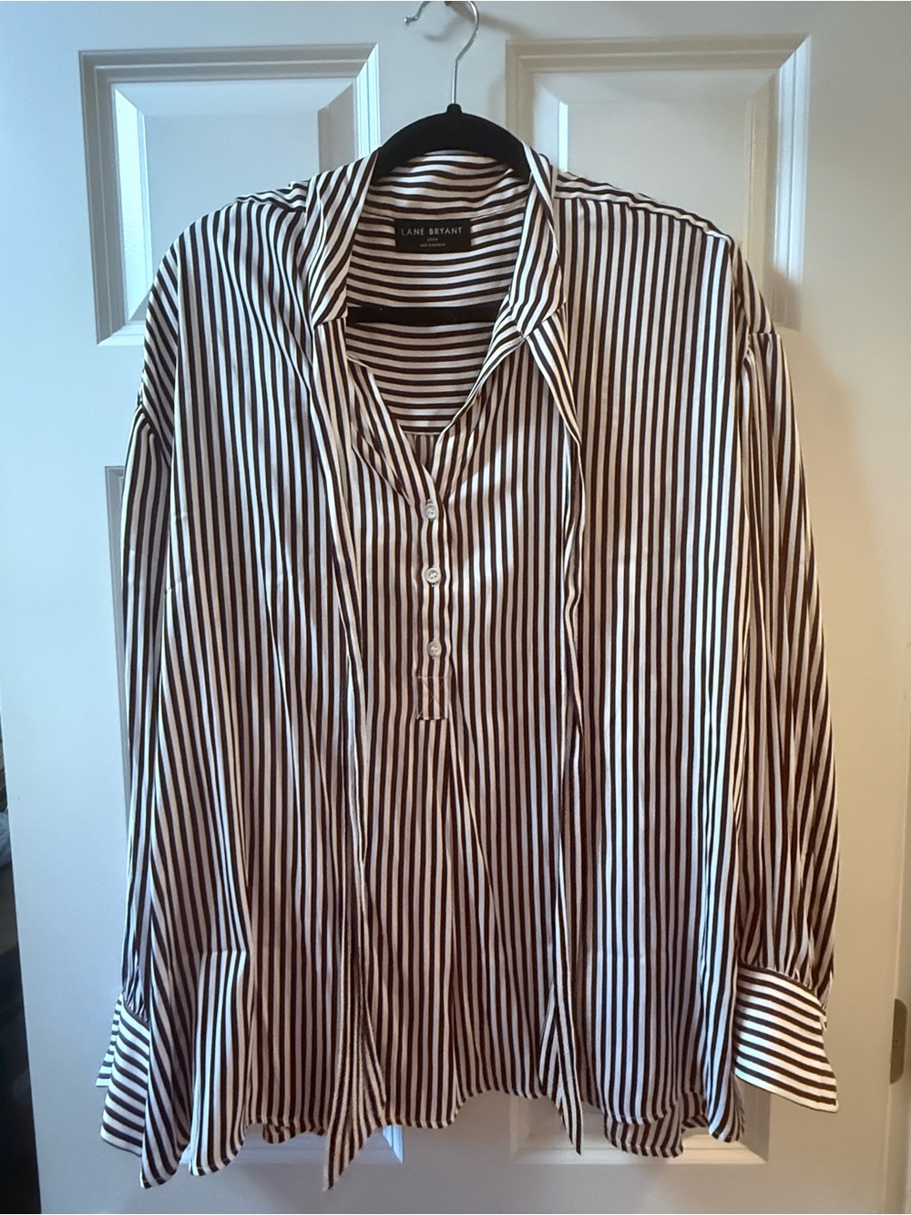 Lane Bryant Wine and White Vertical Stripe Women’s Shirt